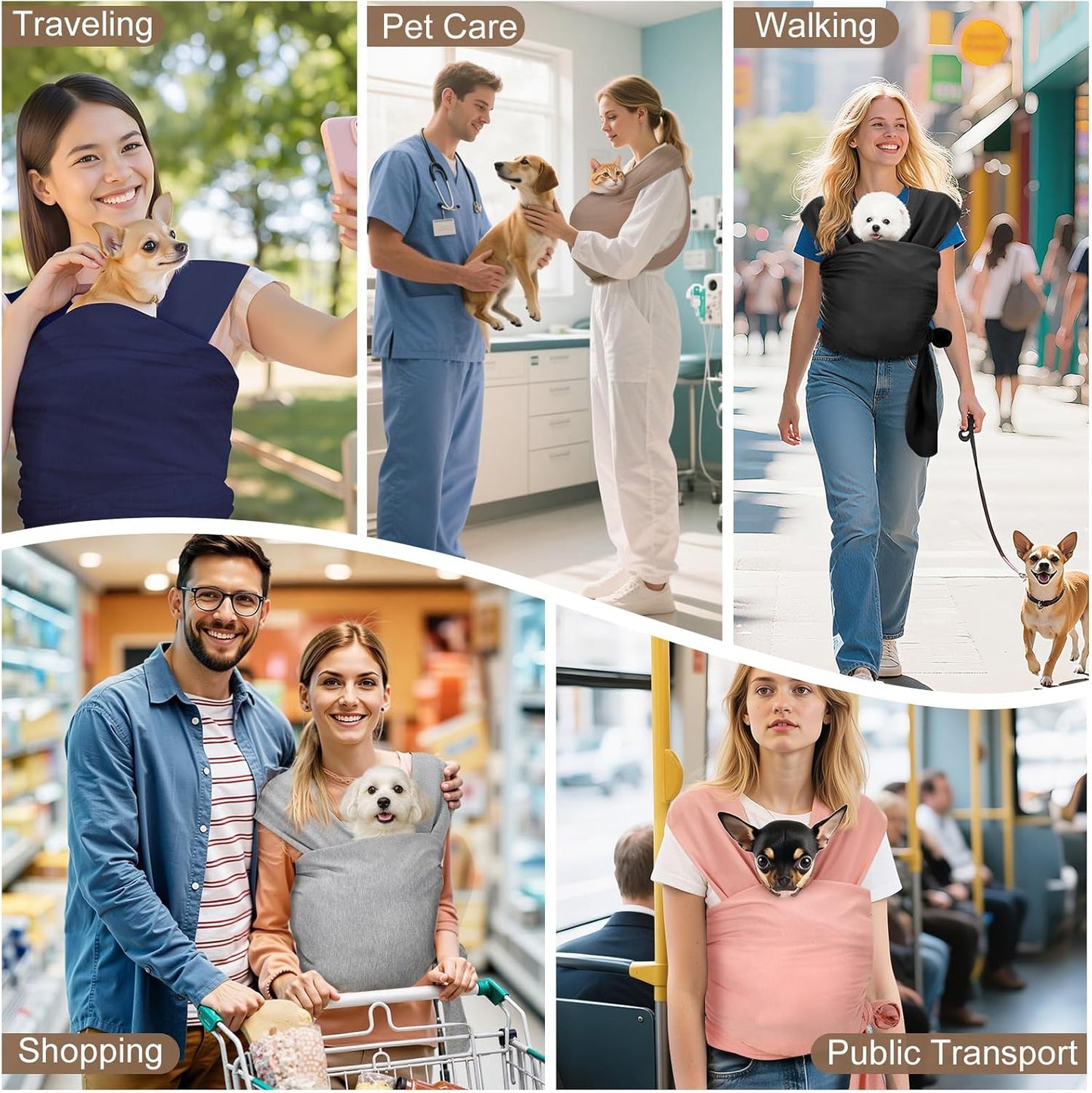 Pawaboo Pet Sling Carrier for Small Dogs and Cats, Hands Free Dog Carriers Sling, Anti-Anxious Soft Cotton Front Facing Cat Carrier Papoose, Puppy Kitten Pouch Reduce Back Neck Pain, Brown