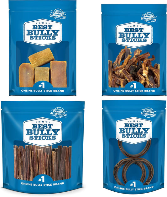 Best Bully Sticks Natural Dog Treats for Puppies - Bully Sticks, Gullet Sticks, Collagen Rings & Yak Cheese Variety Pack Dog Chews Bundle