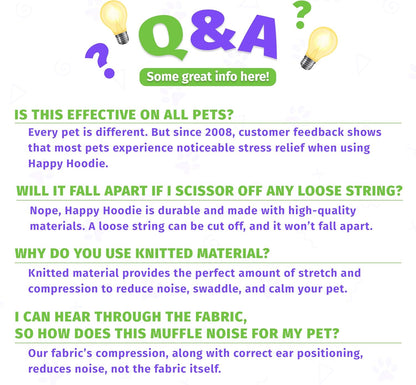 Happy Hoodie The Original Dog & Cat Calming Band - American Brand - Anxiety Relief/Noise Protection-Grooming-Thunder-Fireworks (Large, Blue) - Since 2008