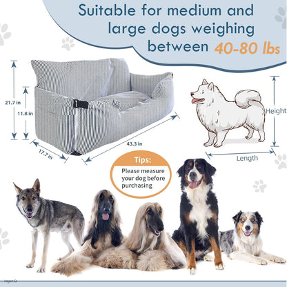 Dog Car Seat for Large Dogs,Dog Booster Seat Under 80lbs or 2 Small Dogs, Detachable Pet Seat with Safety Belt, Non-Slip Base, and Storage Pockets for Car Travel