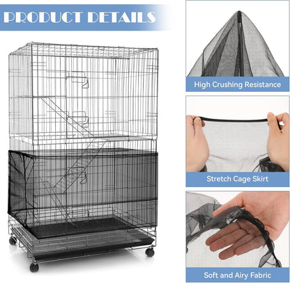 Adjustable Bird Cage Seed Catcher Net Cover Elastic Band Mesh Cover Black for Parrot Cages