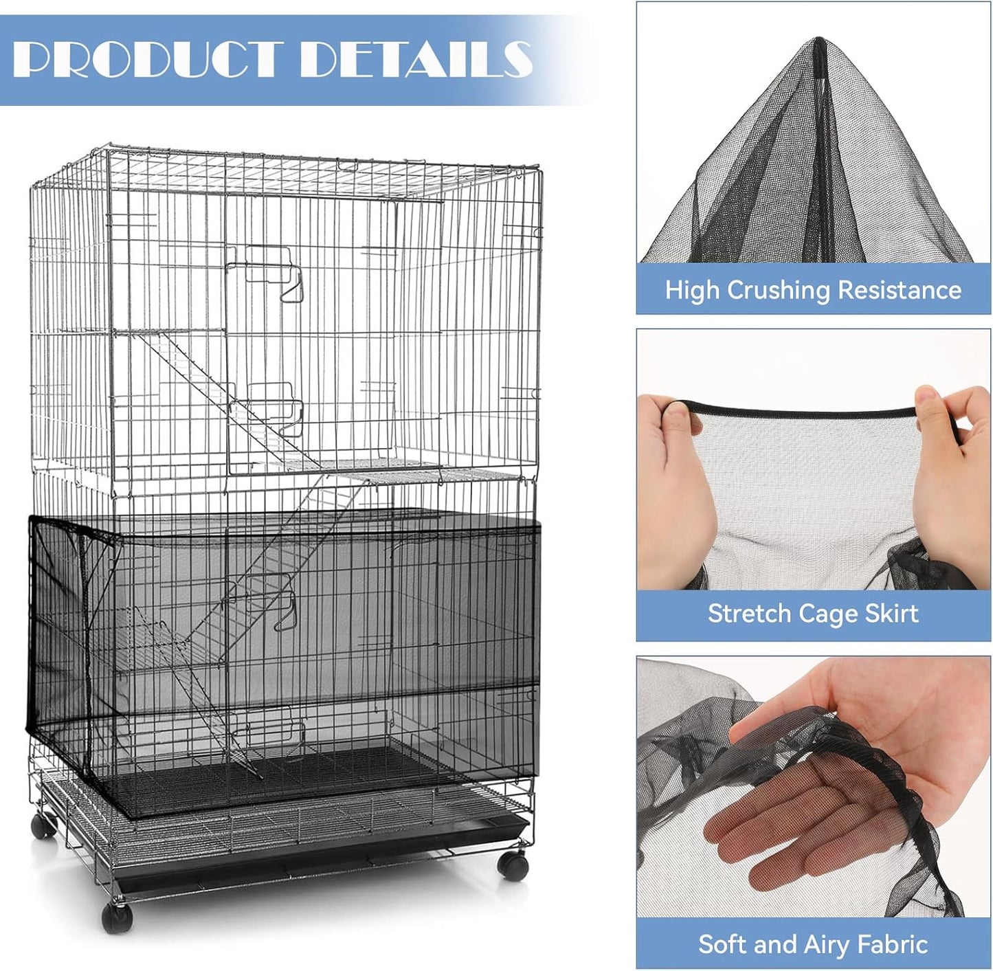 Adjustable Bird Cage Seed Catcher Net Cover Elastic Band Mesh Cover Black for Parrot Cages