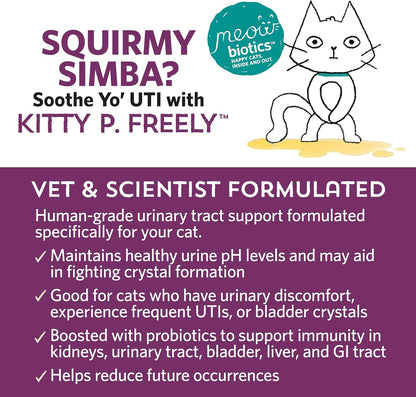 Meowbiotics Kitty P. Freely Cat Urinary Supplement, Cranberry for UTI & Kidney Support Powder Probiotics for Cats, Made in USA (30 Days)