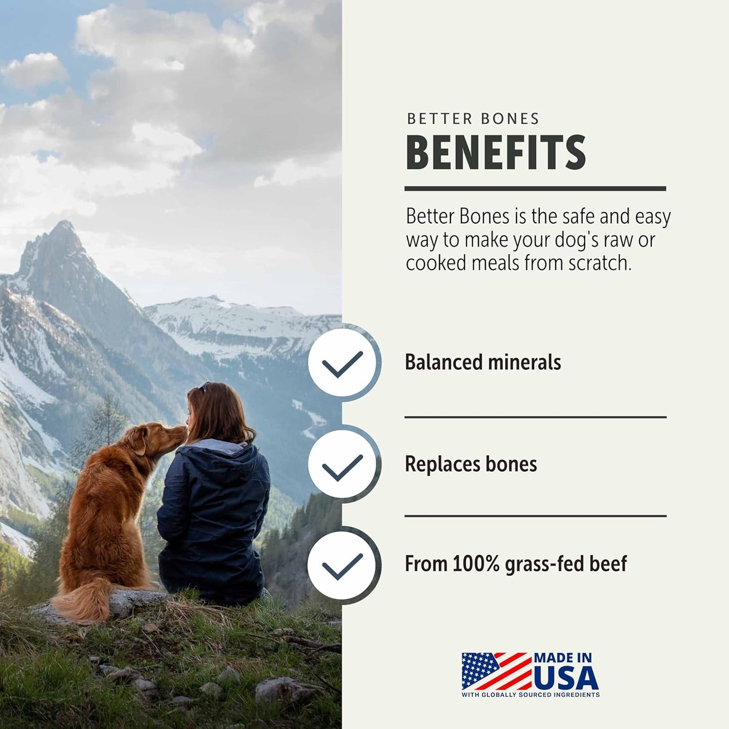 Four Leaf Rover Better Bones Bone Meal for Dogs - Dog Calcium Supplement for Healthy Joints, Teeth, & Bones - from 100% Grass-Fed New Zealand Beef Bone