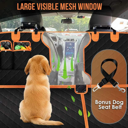 Dog Car Seat Cover with 2 Hammock Straps & 1 Safety Belt – Waterproof, Nonslip, Scratchproof Pet Back Seat Protector for Cars, SUVs & Trucks – Easy to Install, Washable Travel Accessory