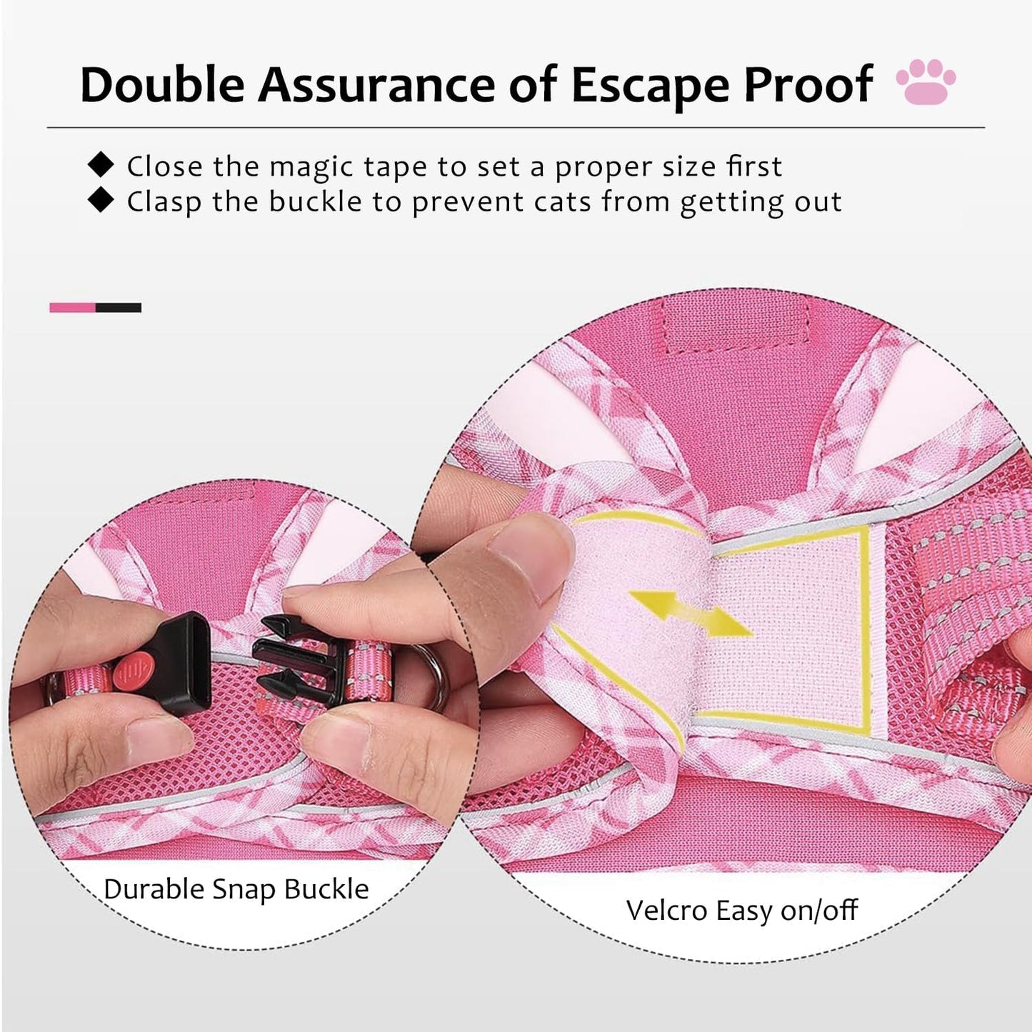 Cat Harness and Leash Set for Walking, Escape Proof Adjustable Soft Mesh Kitten Harness with Reflective Strips, Breathable No-Choke Pet Vest for Small Cats or Puppies(Pink,M)