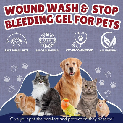 Dog Wound Care Gel & Wash Duo Pack | Styptic Powder Alternative for Dogs & Cats - Quick Stop Bleeding for Cuts (15ml) | Wash It Wound Wash for Dogs & All Pets/Animals to Gently Cleanse Wounds (4oz)