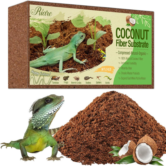 Riare 1 Pack Natural Coconut Fiber Substrate for Reptile- Premium Compressed Coconut Husk Terrarium Bedding for Reptile, Tortoise, Frogs, Snakes Hermit Crabs, Burrowing Animals