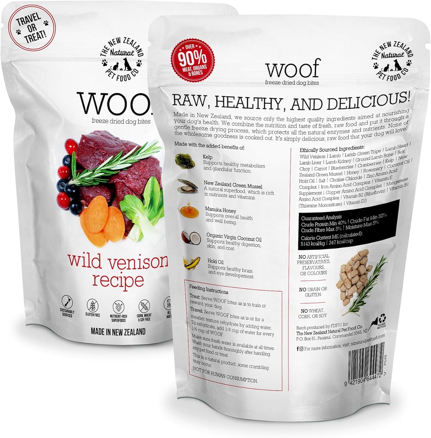Woof Dog Food Bundle – Freeze Dried & Air Dried Wild Venison Recipe (1.76 oz Freeze Dried & 26.5 oz Air Dried), High Protein Dog Food Topper, Mixer, or Treat, All Life Stages
