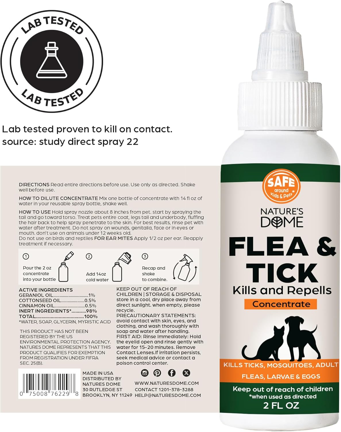 Nature’s Dome Flea & Tick Starter Kit – Makes 3 Bottles (16 oz Each) – Plant-Based, Eco-Friendly Formula – Kills & Repels Fleas, Ticks, Larvae & Eggs – Safe for Pets, Kids & Plants