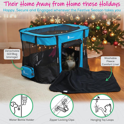 Portable Dog Playpen Medium - Cat Playpen for Indoor Cats Enclosed - Foldable Collapsible Fabric Pen - Travel Puppy Kitten Crate Kennel - Indoor Outdoor popup Tent for Pets Small Dogs Puppies Kittens