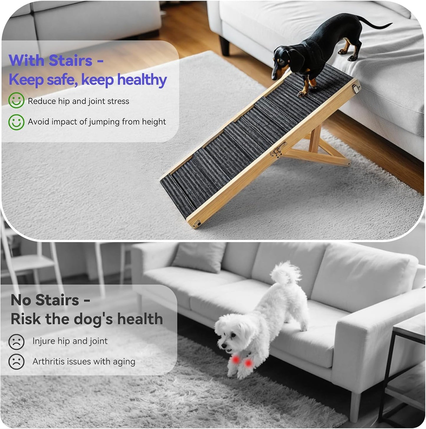 2025 Upgraded Dog Ramp for Couch, Foldable Small Dog Ramp for Low Bed, 4 Adjustable Height from 13'' to 21", Portable Stable Pet Steps with Non-Slip Pad, Pet Ramps Use for Sofa Couch Stairs