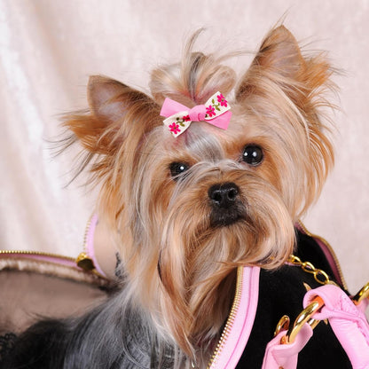 20pc Light Pink Small Dog Hair Bows with Rubber Bands, Flower Ball Bowknot Top Knot for Yorkie Hair Accessories