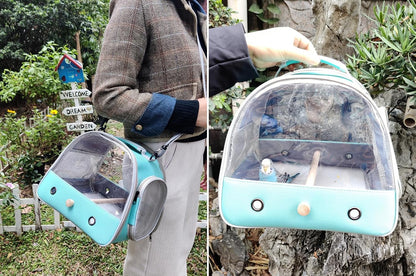 Small Bird Travel Cage Carrier, Portable Parrot Parakeet Carrier with Standing Perch and Comfy Mat, Budgies Carry Transport Bag for Vet Visit Shopping and Outdoor Adventure.