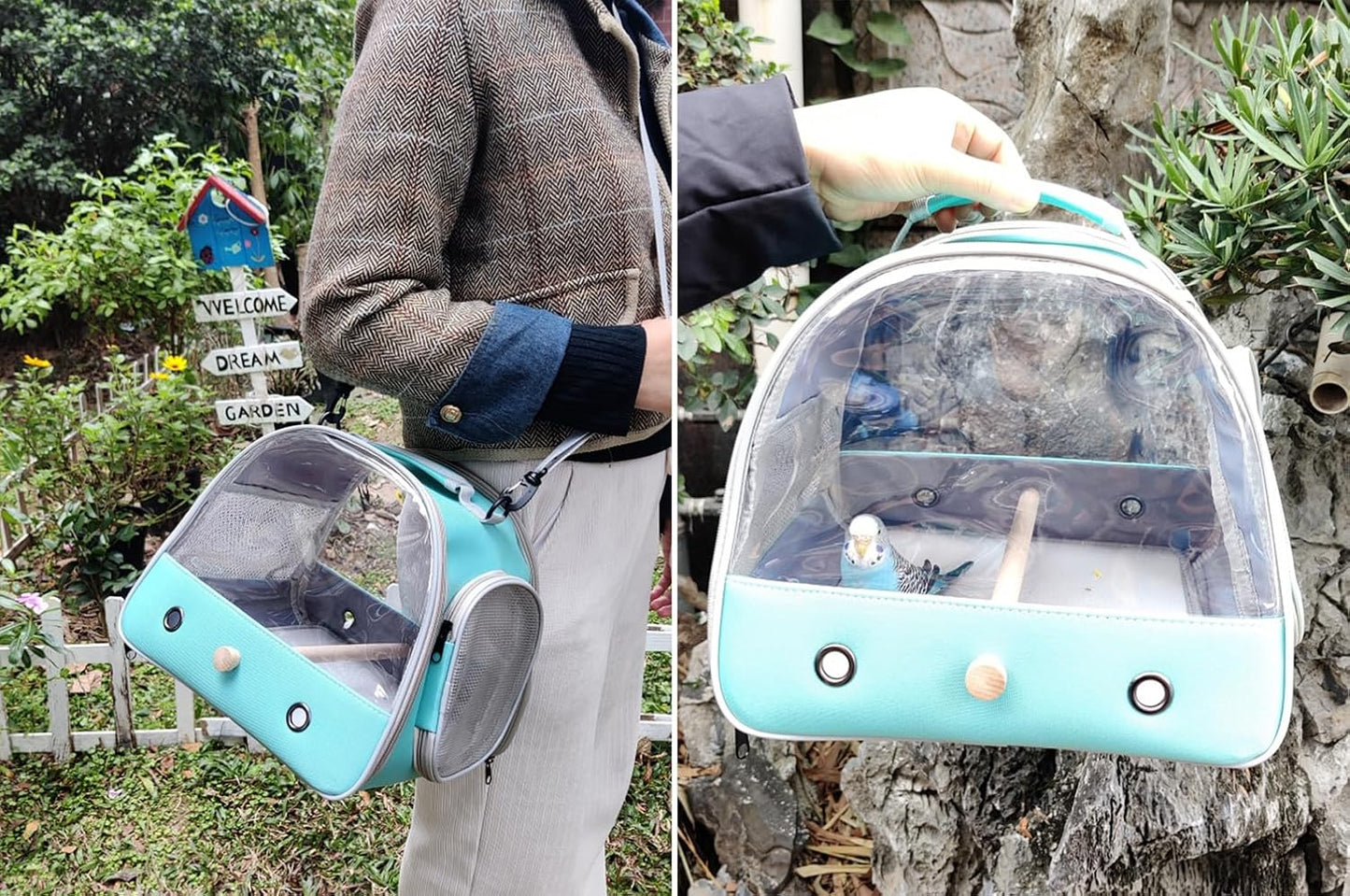 Small Bird Travel Cage Carrier, Portable Parrot Parakeet Carrier with Standing Perch and Comfy Mat, Budgies Carry Transport Bag for Vet Visit Shopping and Outdoor Adventure.