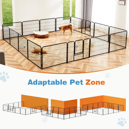 40" 16-Panel Dog Playpen, Metal Exercise Pen with Door for Indoor Outdoor, Heavy Duty Pet Fence for Puppy Small Medium Large Dogs, Rabbits, Camping Yard Garden
