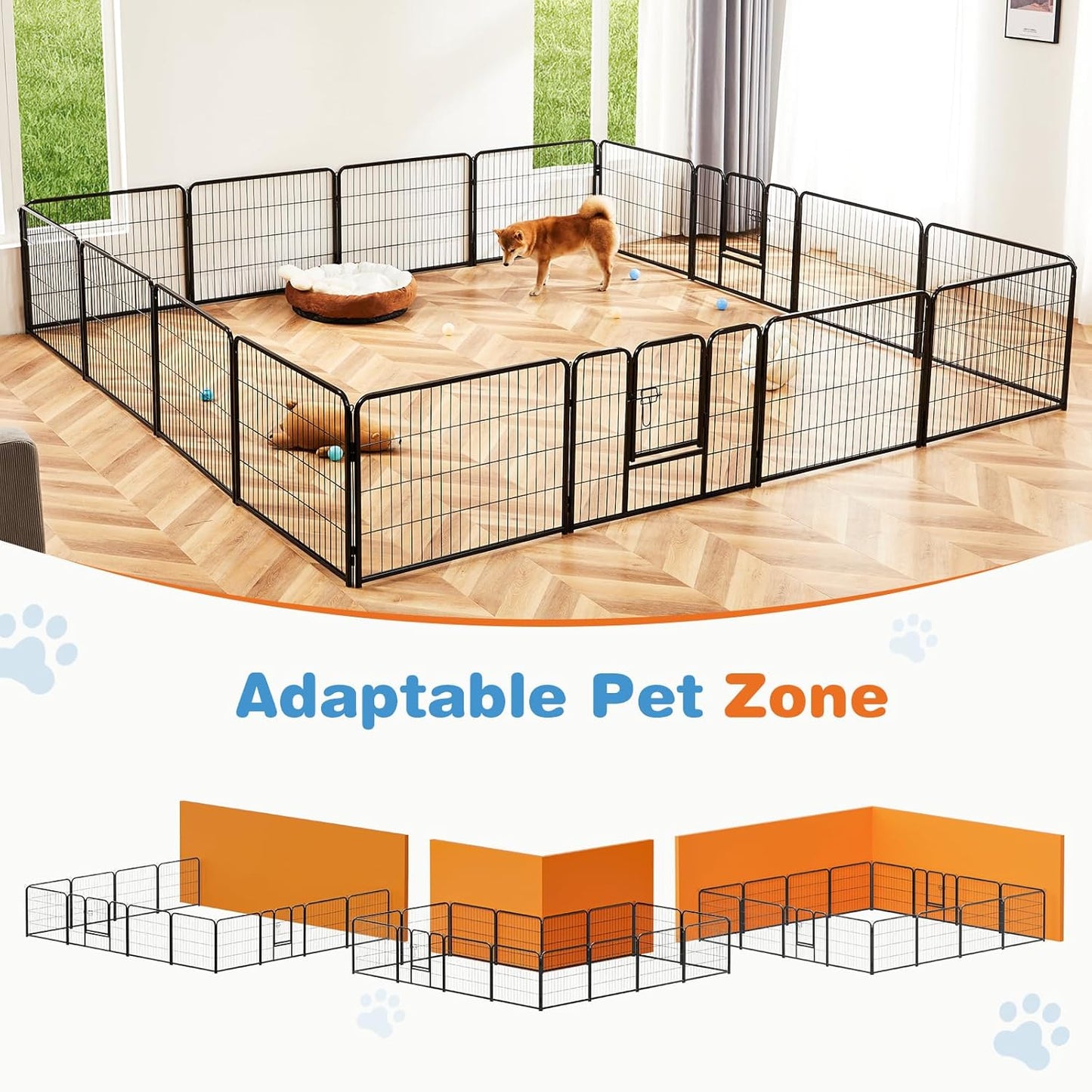 40" 16-Panel Dog Playpen, Metal Exercise Pen with Door for Indoor Outdoor, Heavy Duty Pet Fence for Puppy Small Medium Large Dogs, Rabbits, Camping Yard Garden