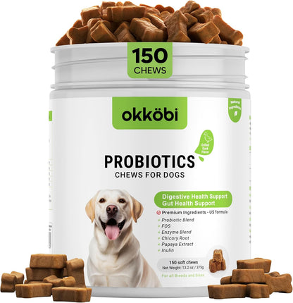 Probiotics for Dogs Chews 150 pcs - Probiotic Chews for Dogs with Enzymes & Natural Ingredients - Digestive & Gut Health Support - US Formula - Duck Flavored