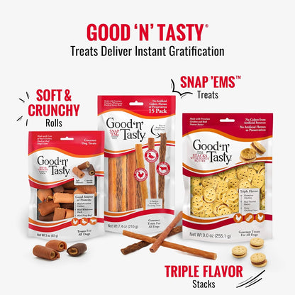Good 'n' Tasty Triple Flavor Puree Mix-Ins Dog Food Topper Treats for All Dogs, 7 Count, Easy Single-Serve Portions, Added Protein with Chicken, Salmon and Duck (Pack of 2)