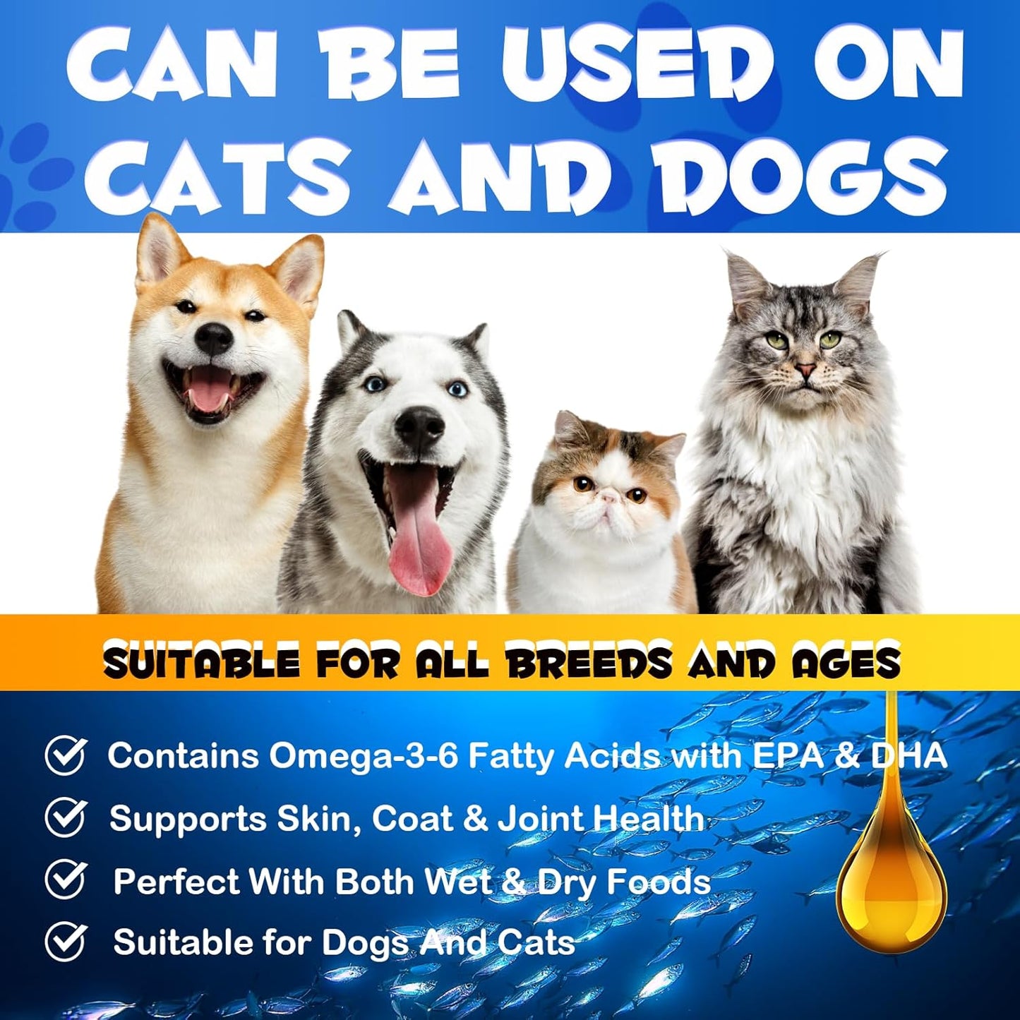 2PCS Alaskan Salmon Oil for Dogs & Cats - Pure Omega 3 Fish Oil with Omega 6 Fatty Acids, EPA & DHA - Anti-Inflammation for Dogs Skin and Coat - Natural Pet Joint, Immune, Brian & Heart Supplement