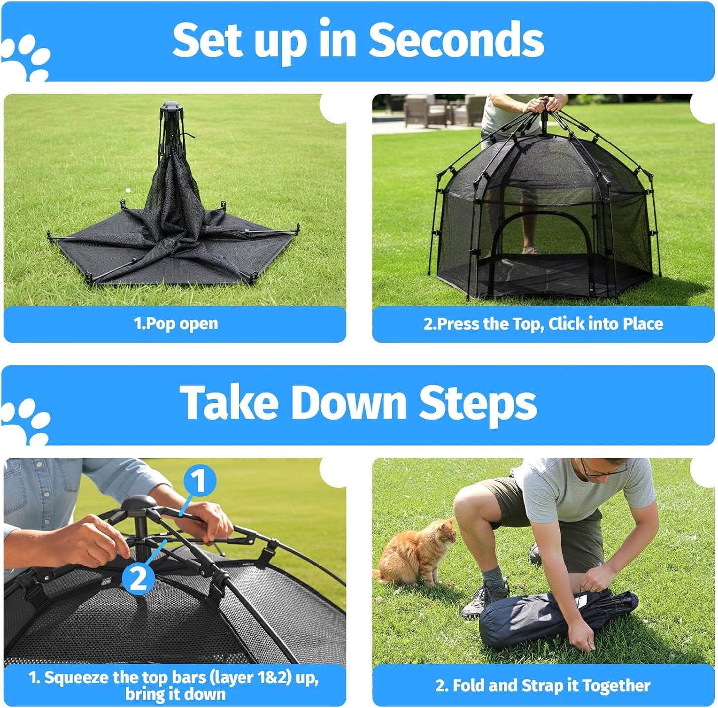 EighteenTek Catio Outdoor Cat Enclosure 3-Tier Pop up Cat Tent Playpen | Portable Kitten Catio Tower | Pet Playpen Indoor/Outdoor Cats Enclosed | Play Tents for Patio Balcony Courtyard Camping