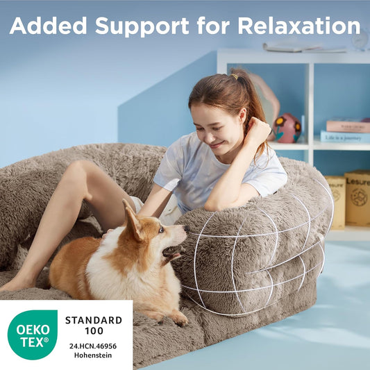 LE SURE Foldable Human Dog Bed 3 in 1 Taupe 68in with Bedsure Waterproof Dog Blankets for Large Dogs 60"x80", Tuscan Beige