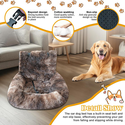 Car Seat Dog with Safety Straps,Fluffy Safety Pet Seat,Removable and Easy to Clean Protects from Dirt (Dark Coffee, 23 * 23in)