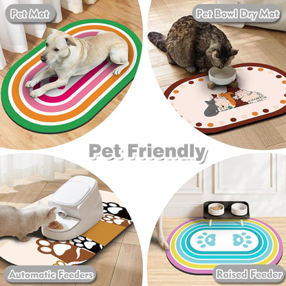Dog Feeding Mat 24''x16'', Absorbent Pet Food Mat, No Stains Quick Dry Pet Water Mat Protect Floor, Cat Dog Water Bowl Mat for Messy Drinkers, Non-Slip Rubber Base Pet Placemats for Food and Water