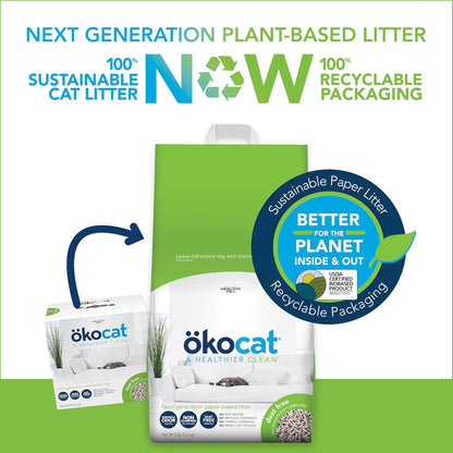 ökocat Dust Free Non-Clumping Paper Pellet Cat Litter, Unscented, 8 pounds - Natural Ingredients, Controls Odor, Dust Free, Great for Homes with Allergies, Postsurgical Needs