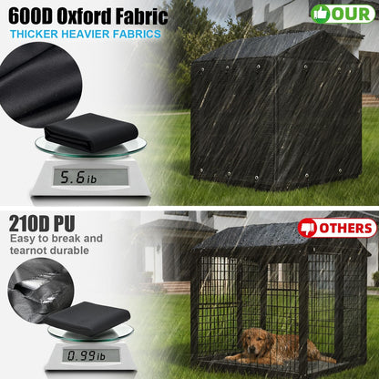 Outdoor Dog Kennel Cover for 4.2'Dx4.2'Wx4.5'H Crate with 3-in-1 Window, 600D Polyester Full Coverage & Silver-Coated Interior Waterproof Dog Crate Cover for Large Dog Cage Outdoor (Cover Only)