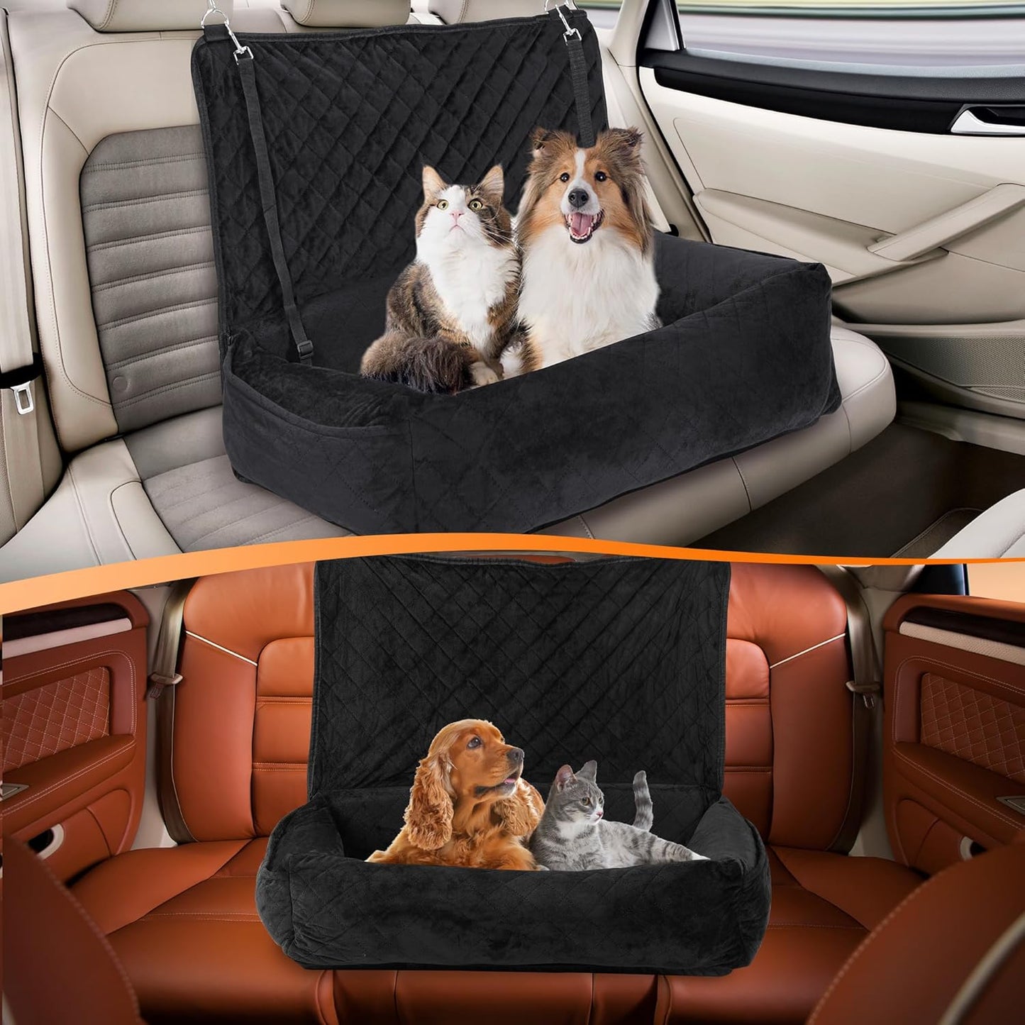 Rengue Dog Car Seat for Large/Medium Dogs, Dog Car Bed for Backseat Washable Pet Travel Safety with Storage Pockets for Easy Cleaning Fits for All Cars(47 * 20 * 7.9 Inch)