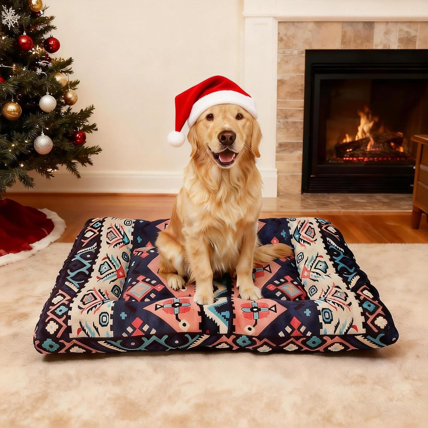 Washable Dog Crate Bed, Ultra Soft & Anti-Slip Crate Pad, Cozy Kennel Mat for Large/Medium/Small Dogs, Thick & Bohemian Dog Bed Mat (Pink, 23.0" L x 17.0" W x 2.3" H)