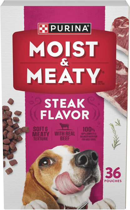 Purina Moist and Meaty Steak Flavor Soft Dog Food Pouches - 36 ct. Pouch