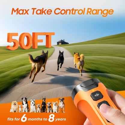 Dog Bark Deterrent Device, 3X Sonic Emitters, Dual-Frequency Bark Control, Flashlight & Sound Modes, Humane No-Bark Trainer, Safety Lock, USB-C Rechargeable (Orange)