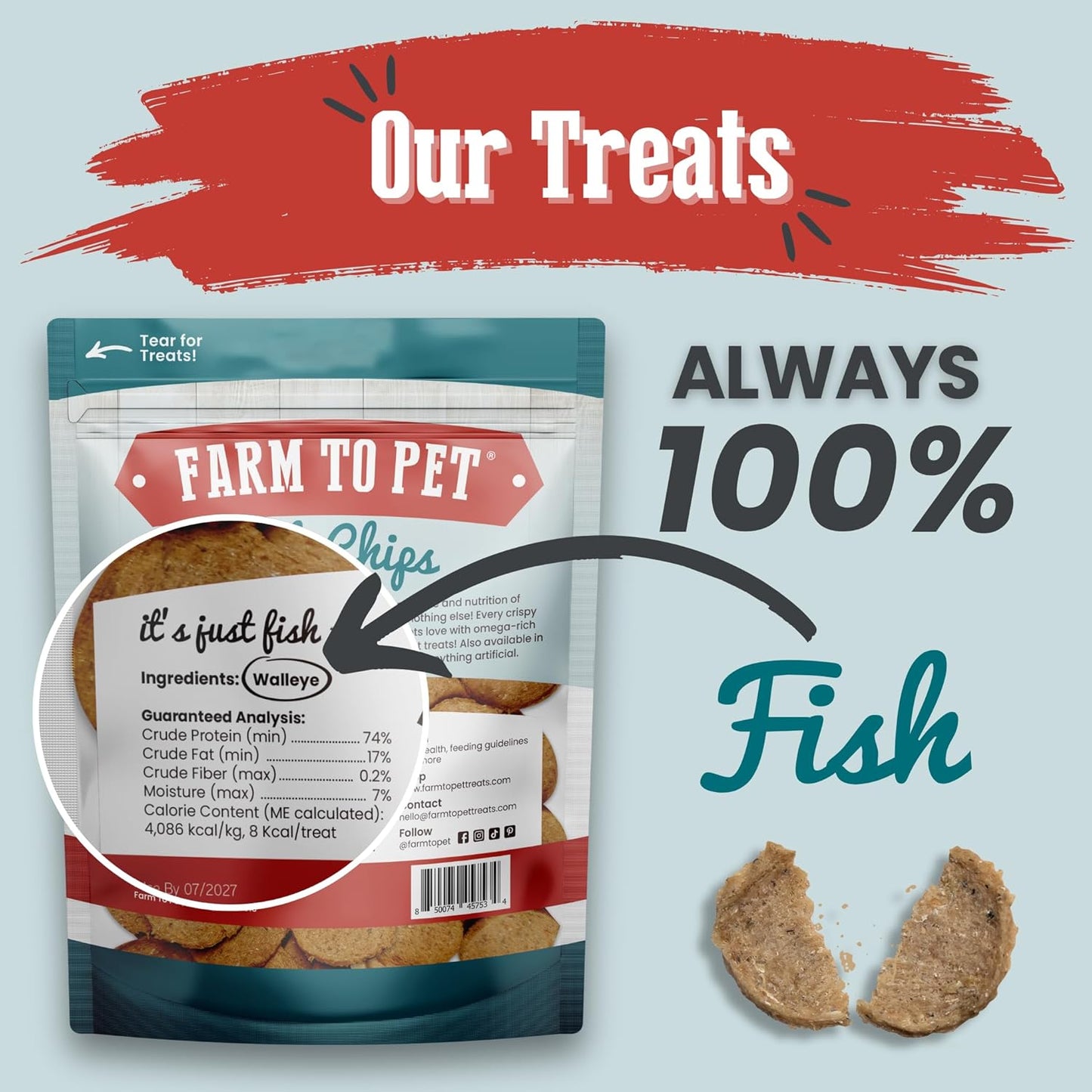 Farm To Pet - Dog Training Treats - 12 oz Fish Chips, Single Ingredient, Lean, All Natural, Healthy Treats for Small, Medium, Large Dog Breeds, & Puppies, Made in USA (12oz)