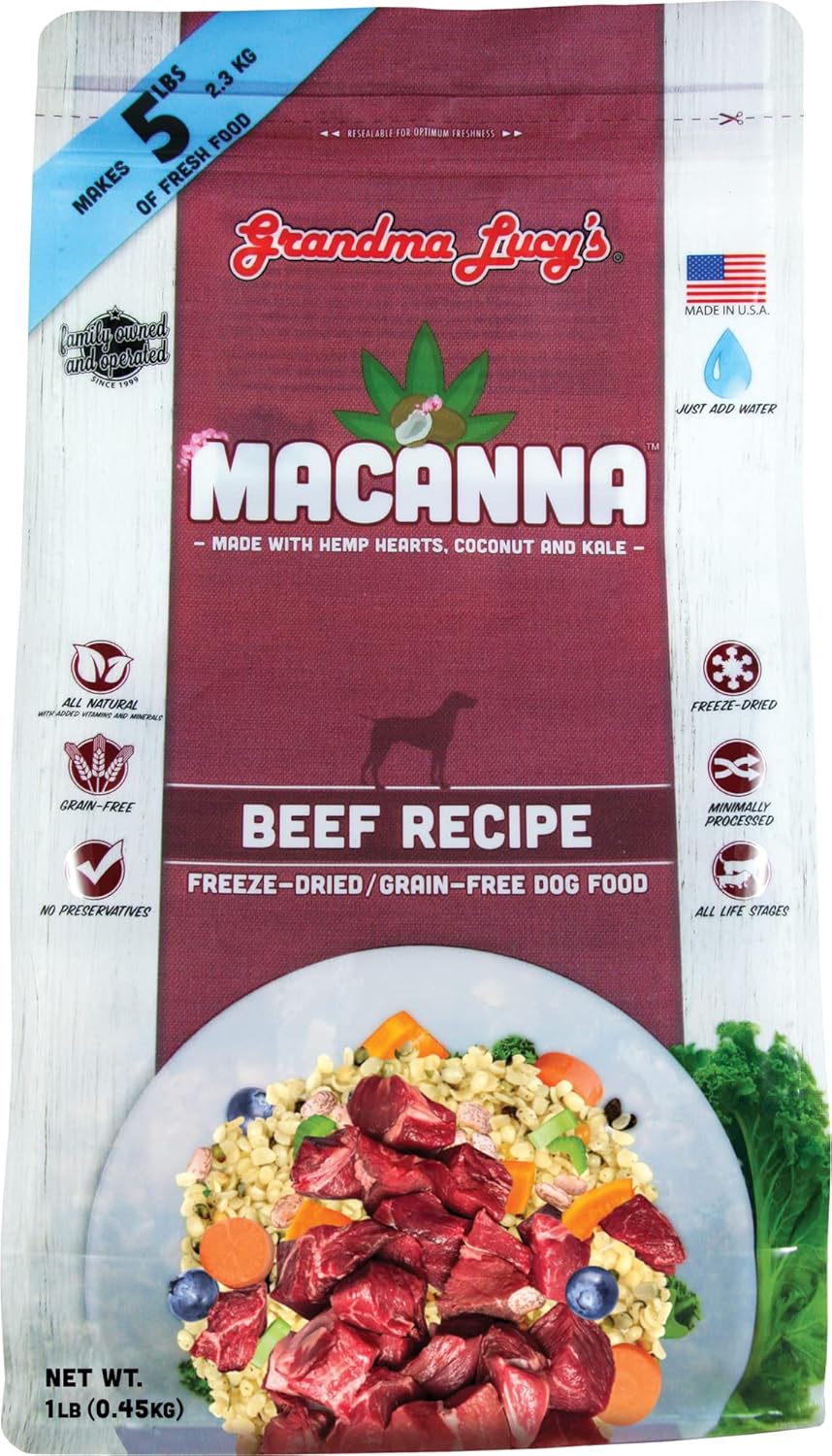 Grandma Lucy’s Macanna Freeze Dried Grain Free Beef Recipe Dog Food 1 Lbs
