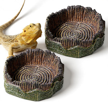 Small Reptile Food Dish, 2 PCS Reptile Water Dish Food Bowl Reptiles Feeding Foods Resin Terrarium Bowl for Bearded Dragon Gecko Frog Snake Chameleon Tortoise