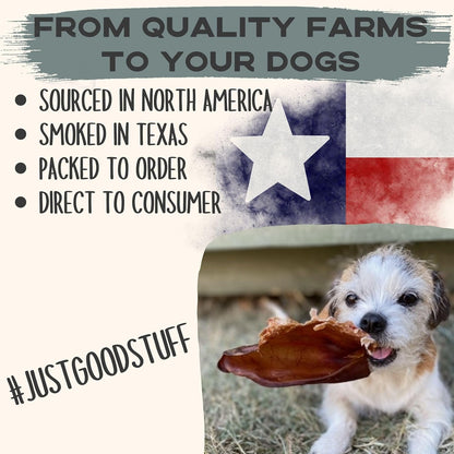 JACK'S PREMIUM Natural Pig Ears for Dogs - Large Ears - Made in The USA Wood Smoked, Preservative Free Dog Chew - Ideal for Small, Medium, and Large Dogs (12, Whole Pig Ear)