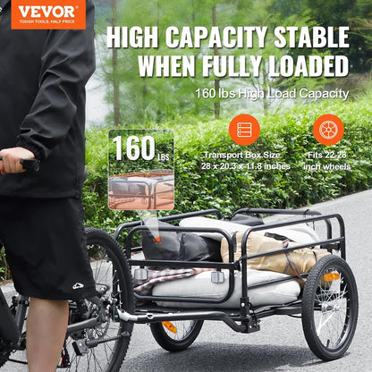 VEVOR Bike Cargo Trailer, 88/100/160 lbs Load Capacity, Heavy-Duty Bicycle Wagon Cart, Foldable Compact Storage with Universal Hitch