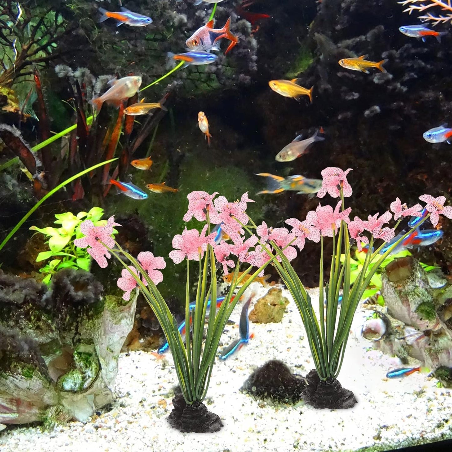 CLISPEED 2Pcs Fish Tank Decorations Realistic Plastic Plants Aquarium Artificial Aquatic Plant for Fish Tank Landscaping Aquarium Decoration (Pink)
