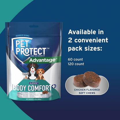 Pet Protect Whole Body Comfort+ Supplement for Dogs, Vet-Formulated Alenza, Supports a Normal Inflammatory Response, Chicken-Flavored Soft Chews (60 Count)