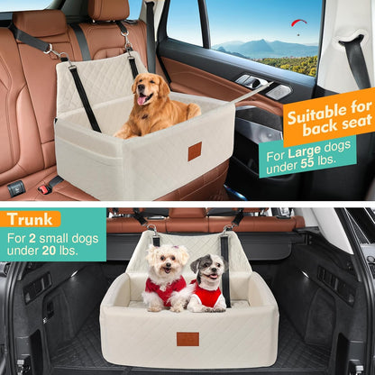 Dog Car Seat for Large Medium Dogs,Washable Pet Carseat Under 55 lbs or 2 Small Dogs,Dog Booster Seat Travel Bed with Thick Cushion,2 Safety Leashes