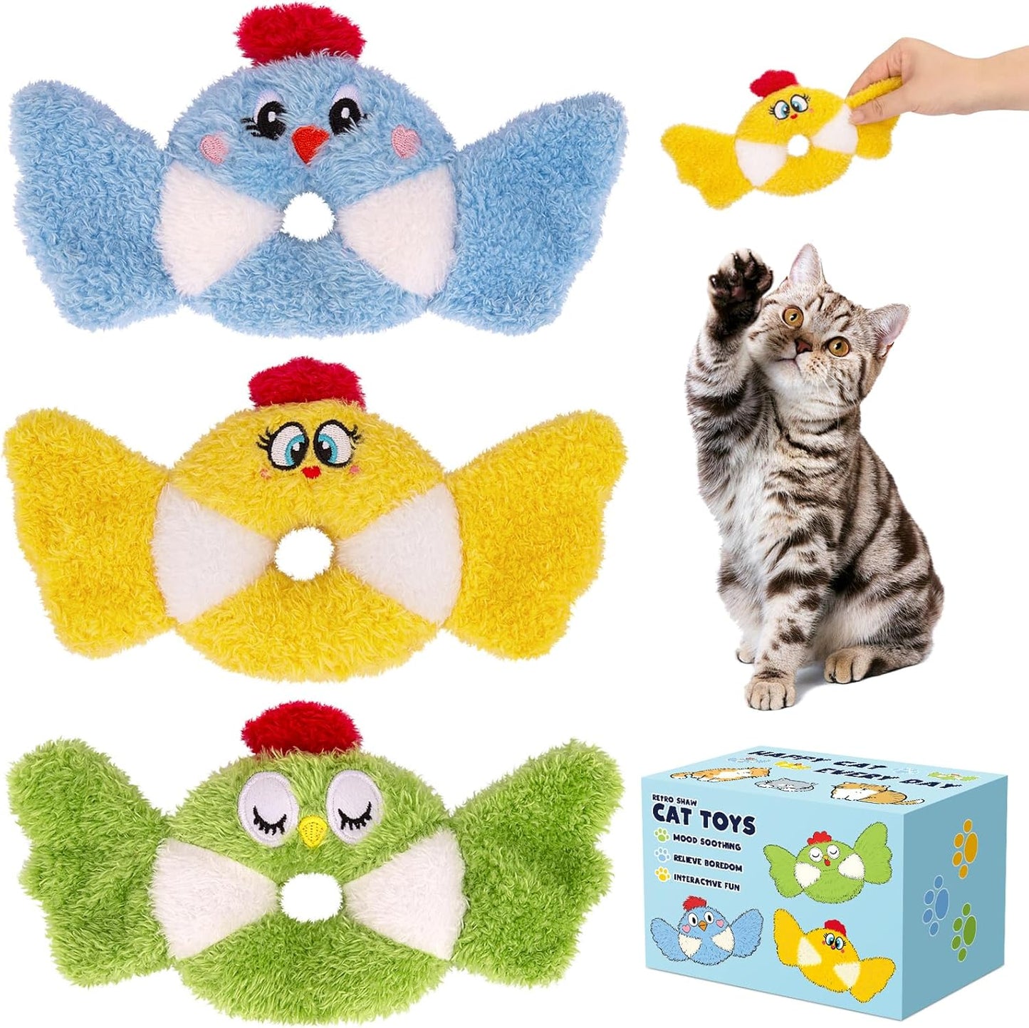 Retro Shaw Cat Toys,Safe Teeth Cleaning Toy for Indoor Kittens 6pcs