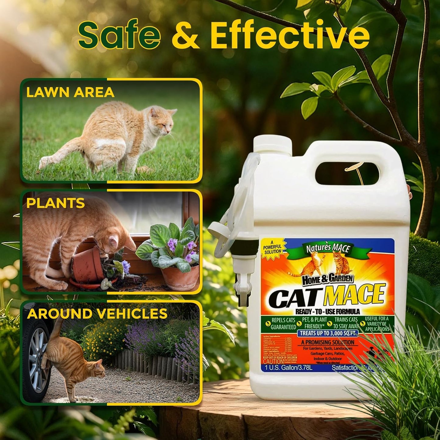 Nature's Mace Cat Mace Cat Repellent, Pets Training Tool, Outdoor & Indoor, Home, Liquid Spray Deterrent, Landscaped, Marking, Anti-Scratch, Garden & Furniture Protector, Ready-to-Use, 1 Gallon Spray