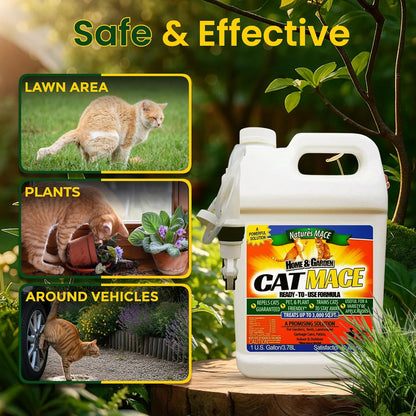 Nature's Mace Cat Mace Cat Repellent, Pets Training Tool, Outdoor & Indoor, Home, Liquid Spray Deterrent, Landscaped, Marking, Anti-Scratch, Garden & Furniture Protector, Ready-to-Use, 1 Gallon Spray