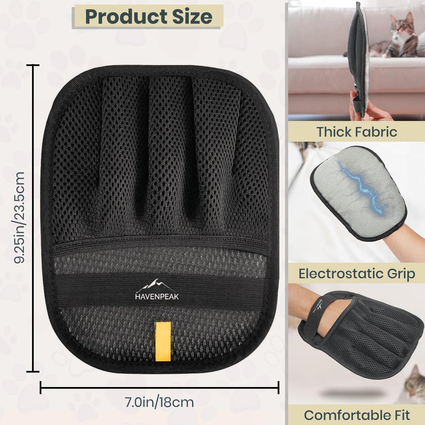 Pet Hair Remover Glove – Reusable Electrostatic Pet Hair Removal Glove for Furniture, Carpet & Car – Upgraded Design Cat & Dog Hair Mitt for Cleaning (Black - 2 Pack Gloves)