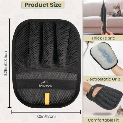 Pet Hair Remover Glove – Reusable Electrostatic Pet Hair Removal Glove for Furniture, Carpet & Car – Upgraded Design Cat & Dog Hair Mitt for Cleaning (Black - 2 Pack Gloves)