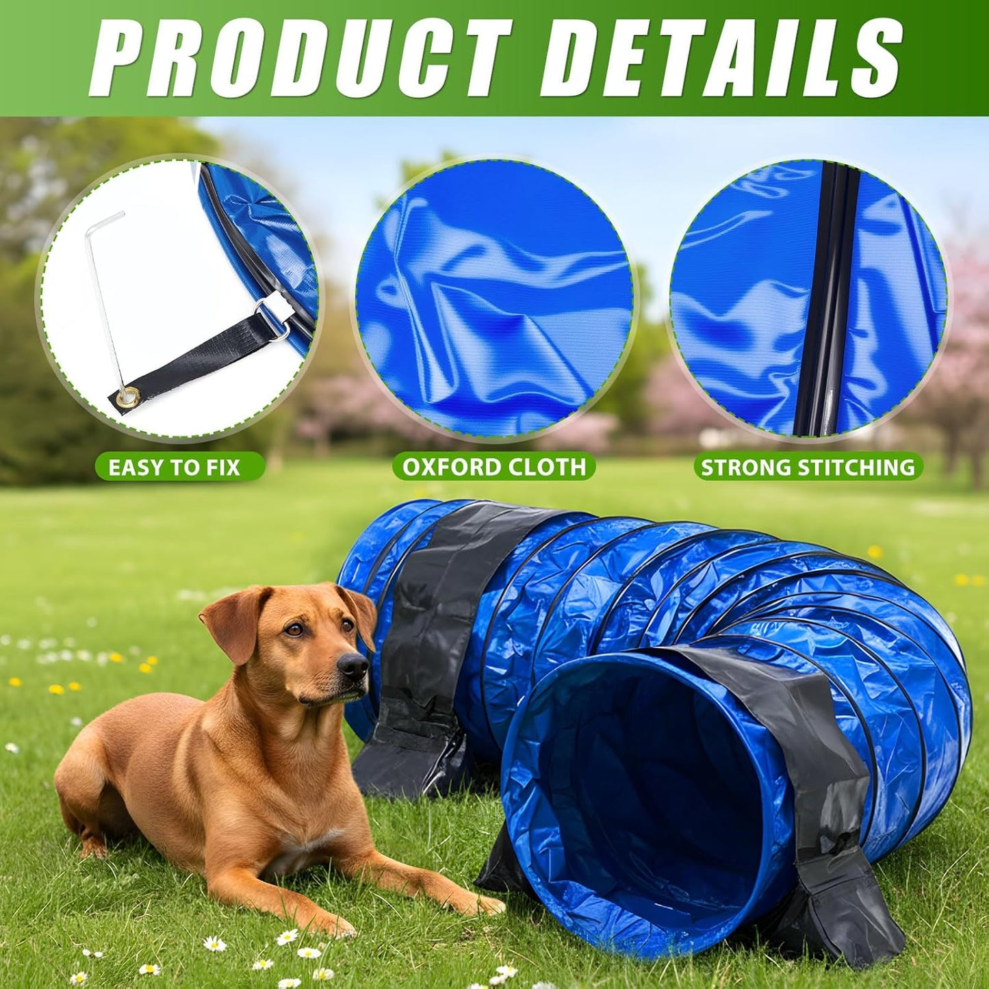 24 in 10 Foot PVC Dog Agility Tunnel with Sandbags Dogs Agility Training Equipment Tunnel with 2 Pack Sandbags, Carry Bag and 4 Ground Spikes for All Medium and Large Dogs Outdoor Sports
