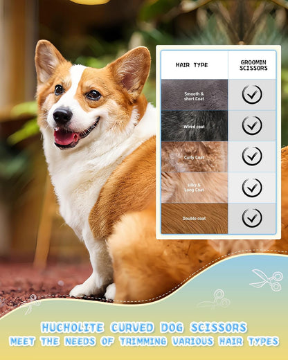 Curved Scissors for Dog Grooming, Dog Grooming Scissors Curved with Noise Reduction Pad, Light Weight,7.5" Pet Cutting Shears Safety Trimming Shearing for Dogs Cats (Curved, Golden)