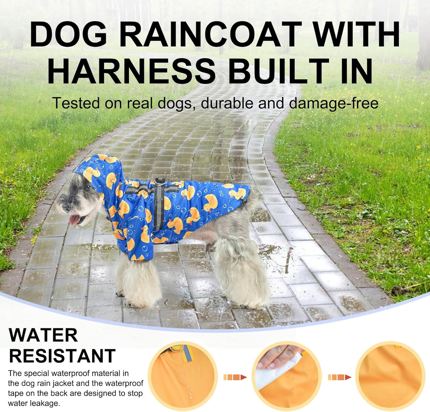 BEAUTYZOO Dog Raincoat Hooded with Harness Built-in, Waterproof Jacket Poncho for Small, Medium, Large Dogs, Girls and Boys, Yellow Duck, Winter Rainy Snowy Days